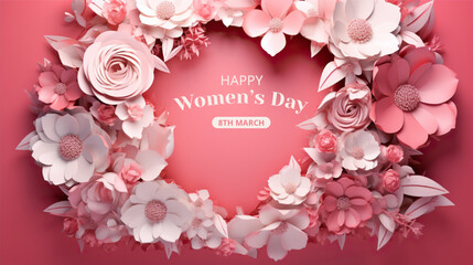 International Women's Day Concept with paper flower On Isolated Background