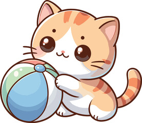 Fototapeta premium cute cat with play ball cartoon vector on white background 