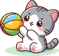 Fototapeta premium cute cat with play ball cartoon vector on white background 