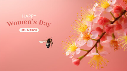 International Women's Day Concept with cherry blossom flower On Isolated Background