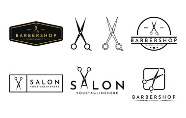 set of barbershop logo design vintage retro with scissor icon 
