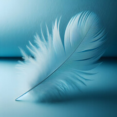 white feather on blue background. feather, white, bird, blue, isolated, light, soft, object, fluffy, wing,Ai generated 