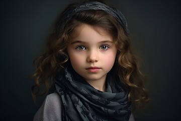 Portrait of a beautiful little girl with a scarf around her neck.