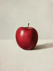 Red apple on gray and white wall background, with strong sunlight.  Artistic design templates and wallpapers.