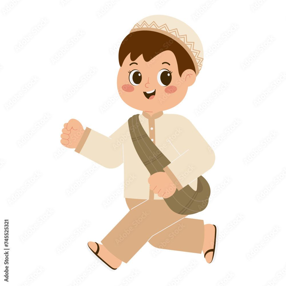 Wall mural Muslim Boy Going To Mosque Illustration