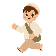 Muslim Boy Going To Mosque Illustration