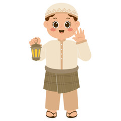 Muslim Boy Holding Ramadan Lantern Illustration