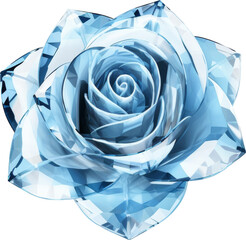 blue rose,blue crystal shape of rose,rose made of crystal isolated on white or transparent background,transparency 