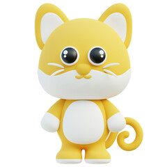 Bright Yellow 3D Cat Character Standing with a Joyful Expression