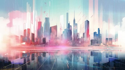 glitch illustration futuristic concept. digital illustration modern glitch art futuristic fantasy cityscape. seamless looping overlay 4k virtual video animation background - Powered by Adobe