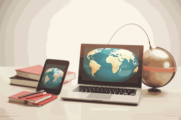people connecting and working online together on laptop computer, remote working, work from home and work from anywhere concept, flat vector illustration