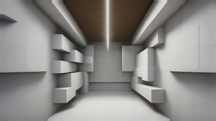 Futuristic Architecture Design White cubic walls with Dynamic Lighting