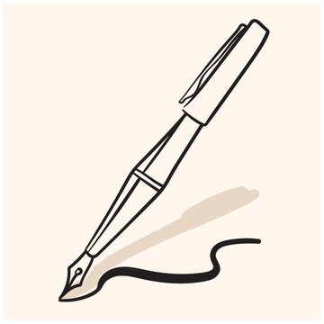 Vector monochrome illustration of ink pen logo with illustration style doodke and line art