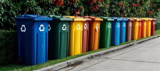 Colorful recycling bins for sorting different types of waste at collection point