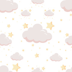 Twinkle pink baby seamless pattern with cloud and star