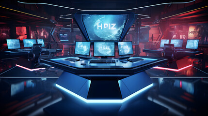 Futuristic Technology Workspace Portraying Advanced Graphics for HJ Tech Images