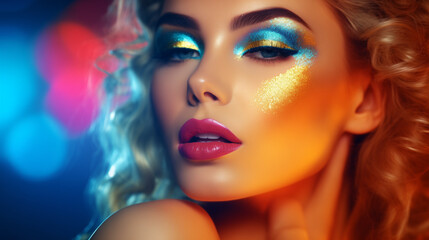 woman face colourful makeup and lips