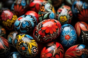 Fototapeta na wymiar Colorful Painted eggs floral. Color food. Generate Ai