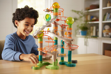 A gravity-defying marble run toy with twists, turns, and loops, providing hours of mesmerizing entertainment for inquisitive young minds.