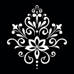 Damask graphic ornament. Floral design element. Black and white vector pattern.