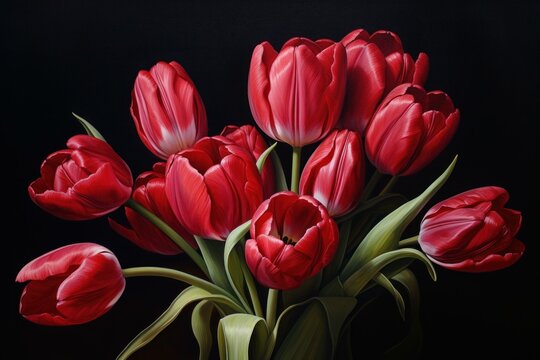 Colorful Painting tulips. Art pink plant. Generate Ai
