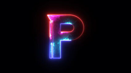 Glowing neon blue and purple alphabet "P" icon. Glowing alphabet P icon, glowing letter, Educational concept with neon letter