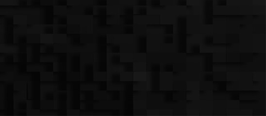 Abstract luxury black background of cubes or boxes, Random scaled black cube boxes block pattern geometric black vector background, geometric Unevenness three-dimensional shadow block pattern.