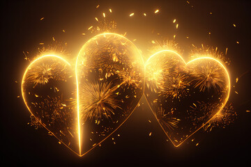Sparkling golden heart. AI generated.
