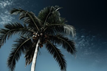 Fototapeta na wymiar Palm tree night contrast. Sun year. Generate Ai