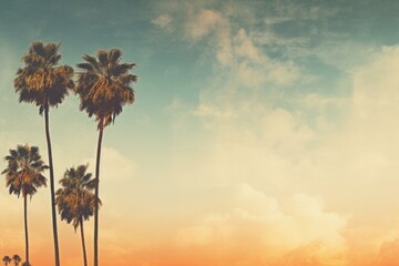 Obraz premium Palm beach retro style. Miami sunset. Generate Ai