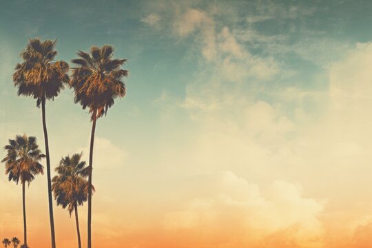 Palm beach retro style. Miami sunset. Generate Ai