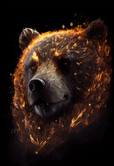 Fiery bear print or logo. Ai rendered.