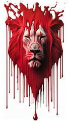 Fototapeta premium Dripping red paint across the shape of a Lion. AI render.