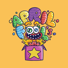 Cute april fool day with clown box surprise cartoon vector illustration. Hand drawn vector illustration