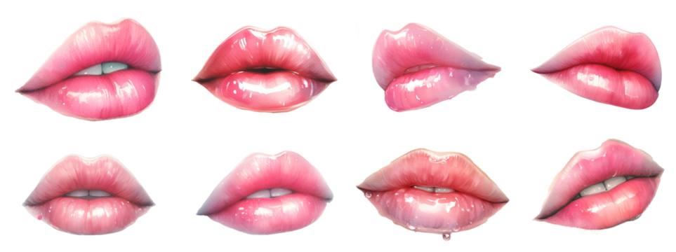 set of pink lips water color style on white background - Powered by Adobe