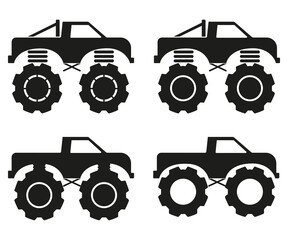 Set of monster pickup truck, heavy vehicle side view silhouette © George