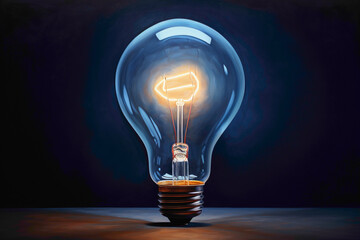 A captivating image of a 3D single creative bulb, its luminosity painting a masterpiece against a profound, dark blue canvas. - obrazy, fototapety, plakaty