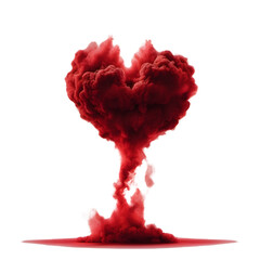 Heart shape soft cloud. Red heart shaped smoke on a transparent background. A heart shape explosion