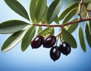 Branch of black olive with leaves and oil drop