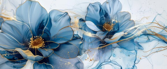 blue flower watercolor abstract painting