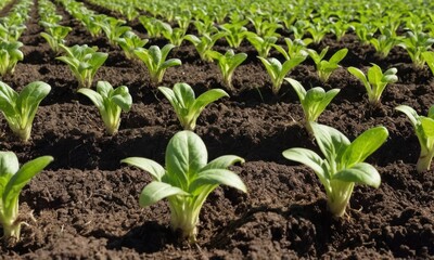 Obraz premium Rows with bio ecological sprouts in the ground