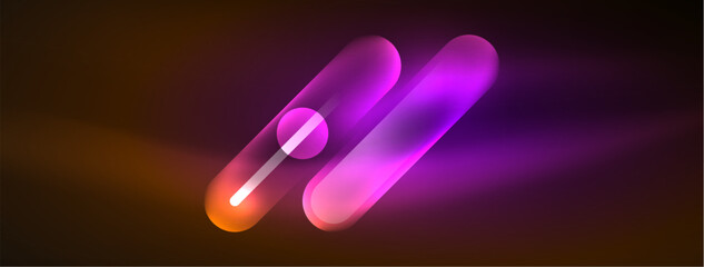 Abstract design pulsates with neon glowing light effects, casting an entrancing glow in the darkness, captivating the eye with its vibrant energy. Glass circles neon glowing light effects