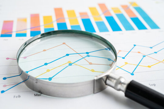 Magnifying glass on chart and graph paper. Financial development, Banking Account, Statistic, Investment Analytic research data economy, Business.