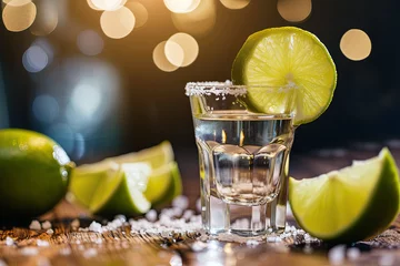 Fotobehang Tequila shot with lime slice and salt © Emanuel
