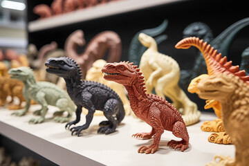 A close-up of a 3D-printed dinosaur collection, showcasing the intricate details of each small...