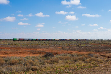 A freight train through the outback of Australia