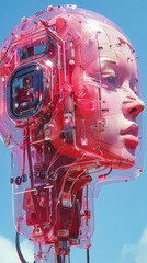 Fototapeta na wymiar head of a plastic device, in the style of futuristic digital art, pink and crimson, human anatomy