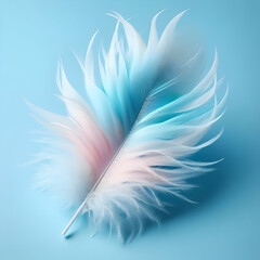 white feather on blue background feather, white, bird, isolated, light, blue, soft, plume, fluffy, object, abstract, wing, feathers, macro, quill, swan, flying, softness, pink,Ai generated 