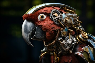 Fototapeta premium Steelpunk mechanical parrot. Art bird. Generate Ai