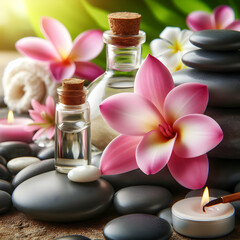 spa stones and orchid. spa, flower, beauty, bottle, aromatherapy, oil, bath, pink, towel, aroma,...